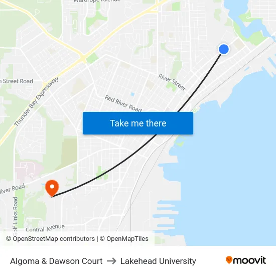 Algoma & Dawson Court to Lakehead University map