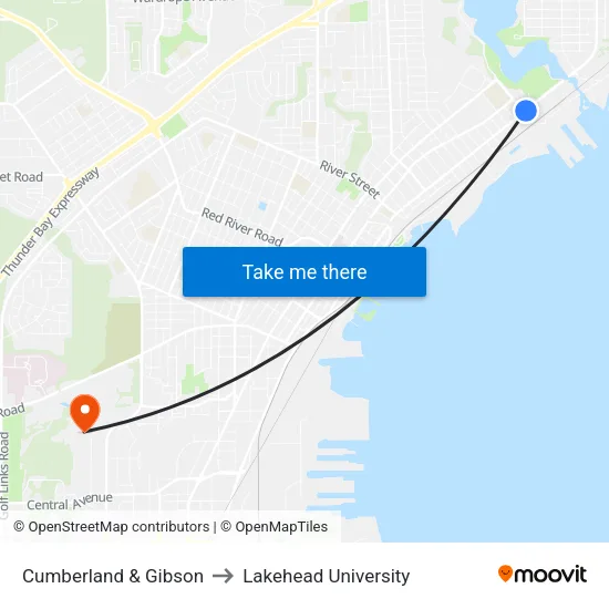 Cumberland & Gibson to Lakehead University map