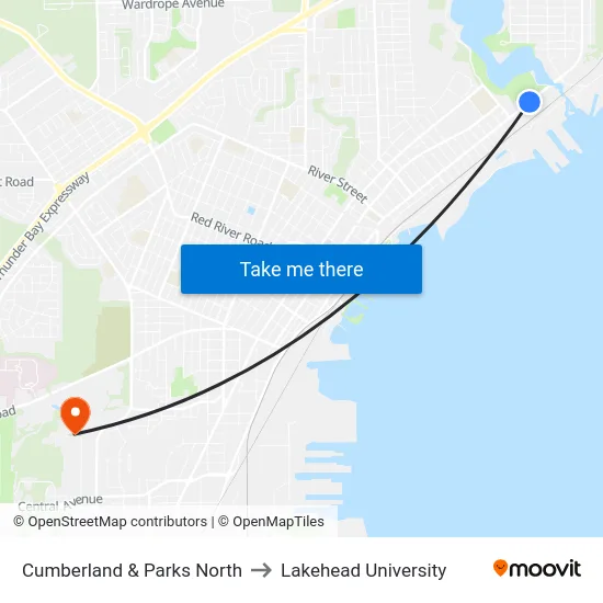 Cumberland & Parks North to Lakehead University map