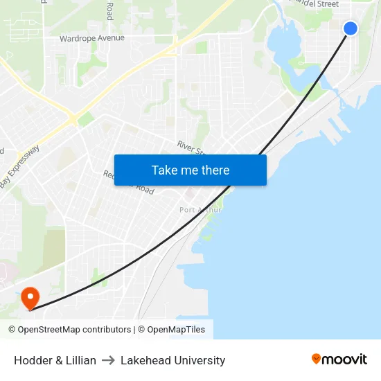 Hodder & Lillian to Lakehead University map