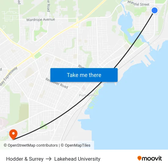 Hodder & Surrey to Lakehead University map