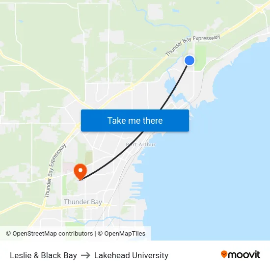 Leslie & Black Bay to Lakehead University map