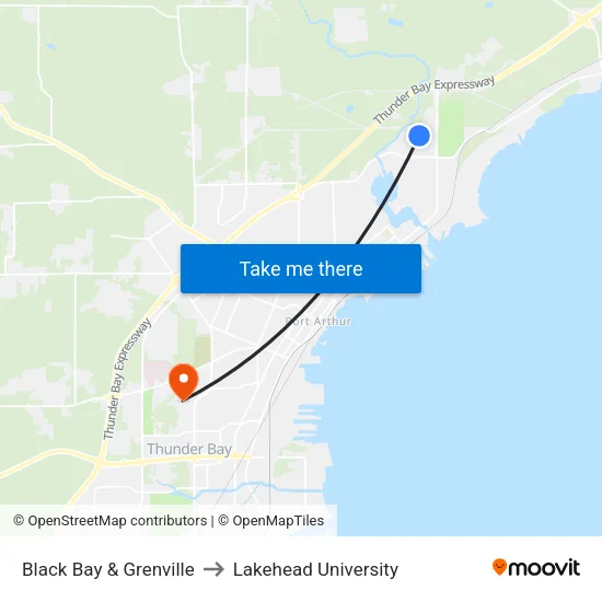 Black Bay & Grenville to Lakehead University map