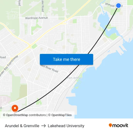 Arundel & Grenville to Lakehead University map