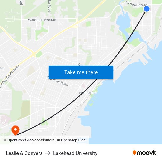 Leslie & Conyers to Lakehead University map