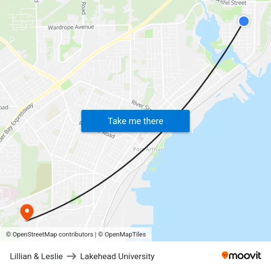 Lillian & Leslie to Lakehead University map