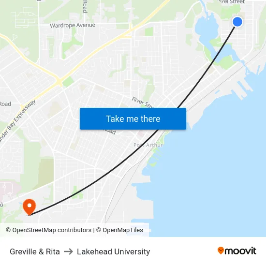 Greville & Rita to Lakehead University map