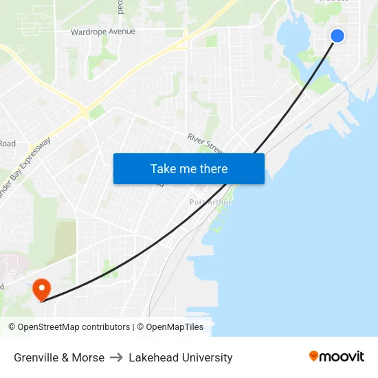 Grenville & Morse to Lakehead University map