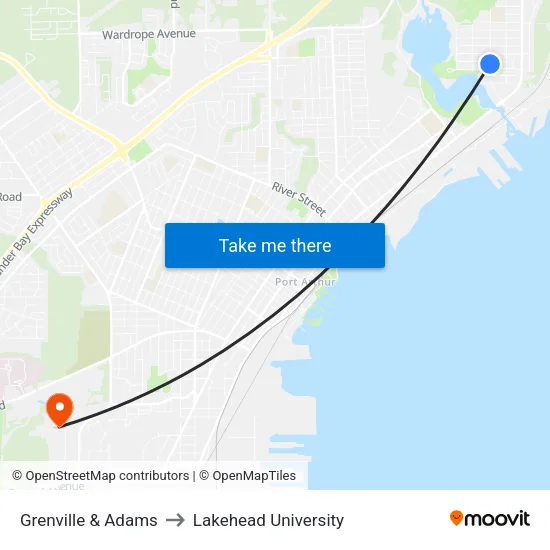 Grenville & Adams to Lakehead University map