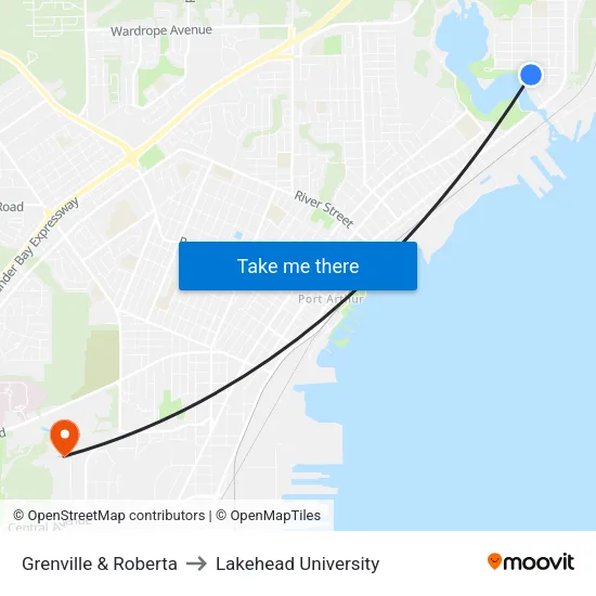 Grenville & Roberta to Lakehead University map