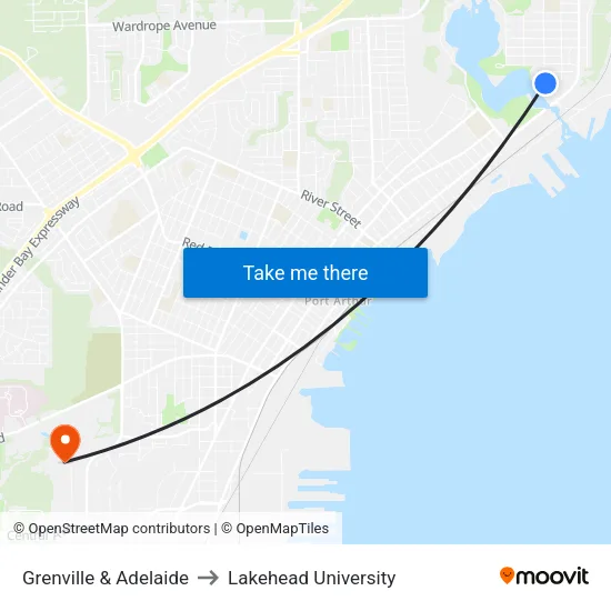 Grenville & Adelaide to Lakehead University map