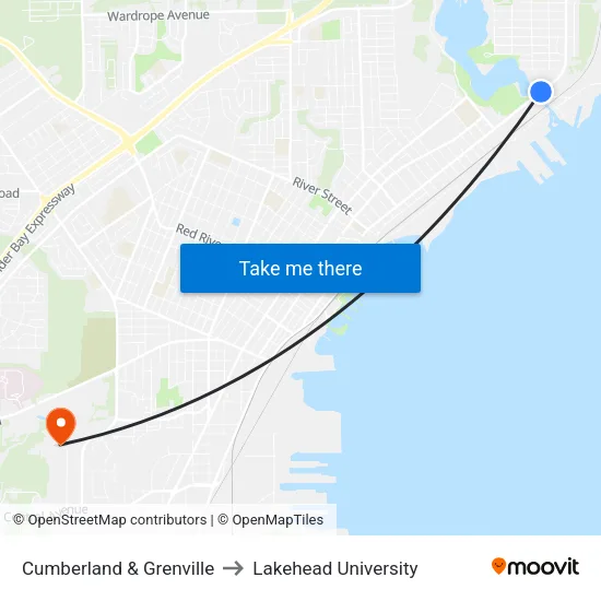Cumberland & Grenville to Lakehead University map
