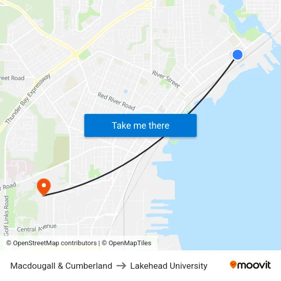 Cumberland & Macdougall to Lakehead University map