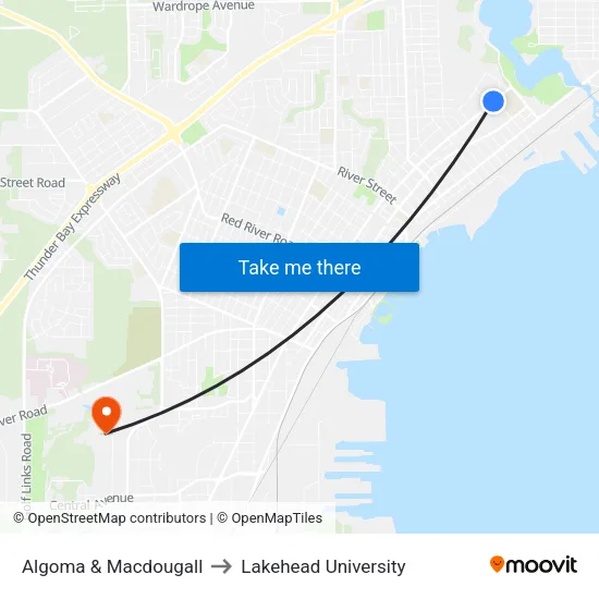 Algoma & Macdougall to Lakehead University map