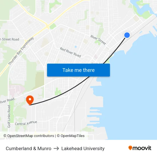 Cumberland & Munro to Lakehead University map