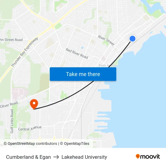 Cumberland & Egan to Lakehead University map