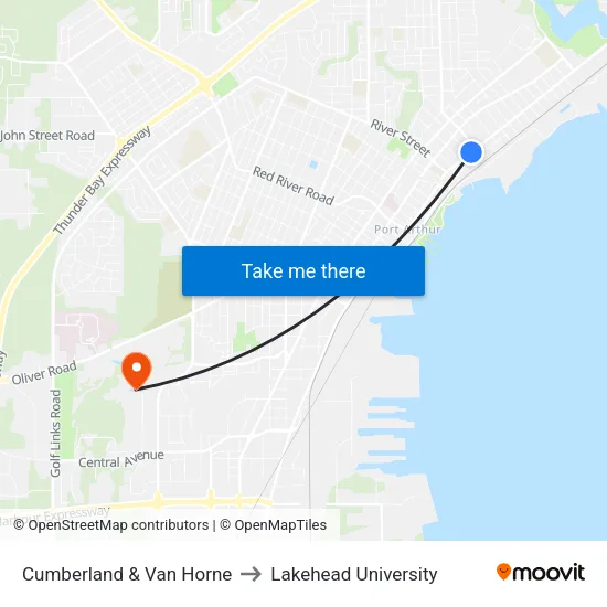 Cumberland & Van Horne to Lakehead University map