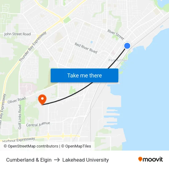 Cumberland & Elgin to Lakehead University map