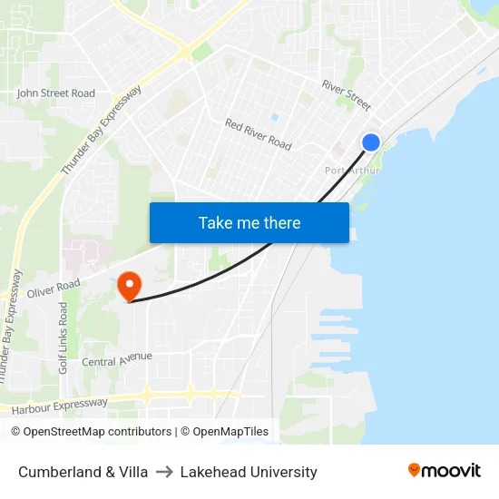 Cumberland & Villa to Lakehead University map