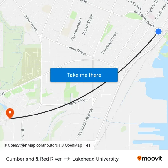 Cumberland & Red River to Lakehead University map