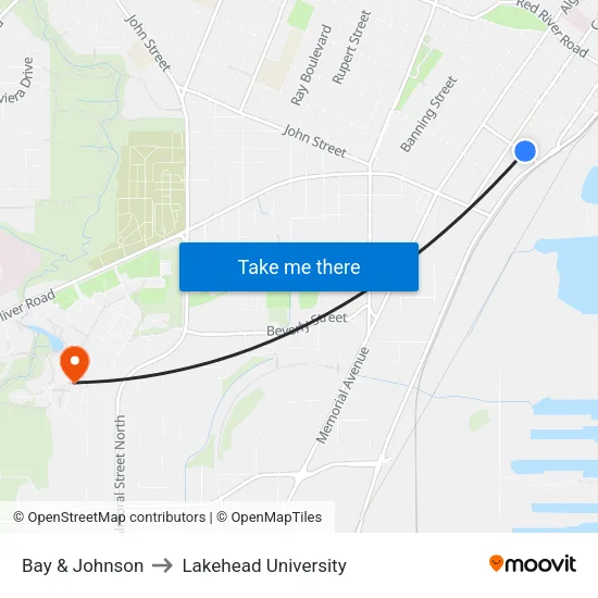 Bay & Johnson to Lakehead University map