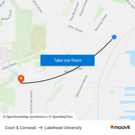 Court & Cornwall to Lakehead University map