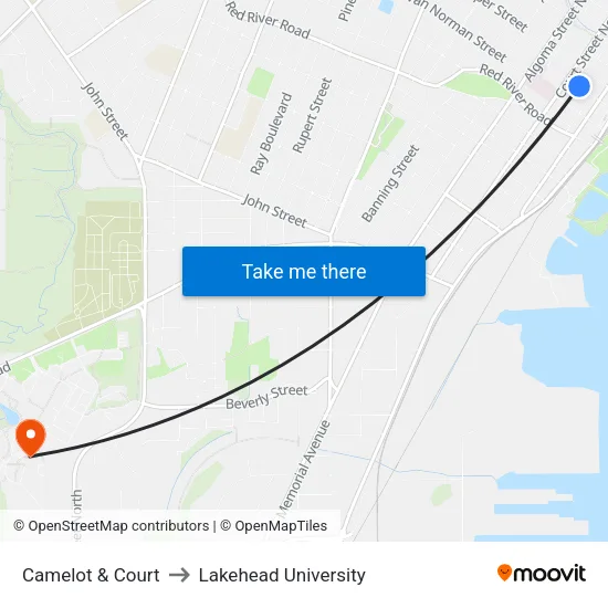 Camelot & Court to Lakehead University map