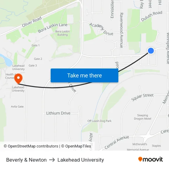 Beverly & Newton to Lakehead University map