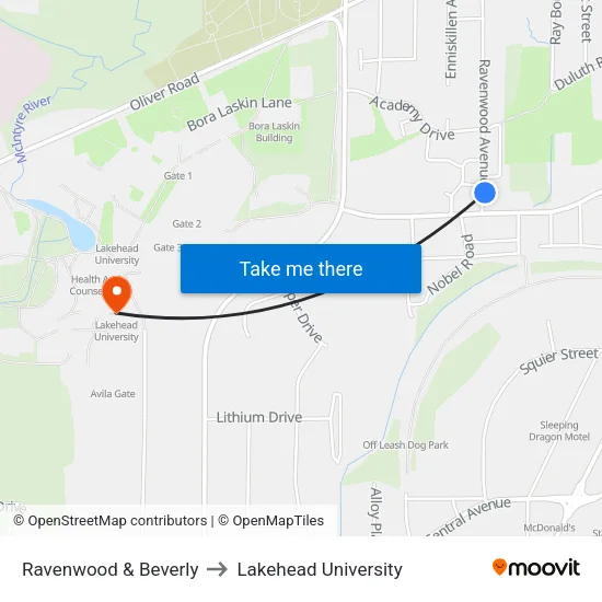 Ravenwood & Beverly to Lakehead University map