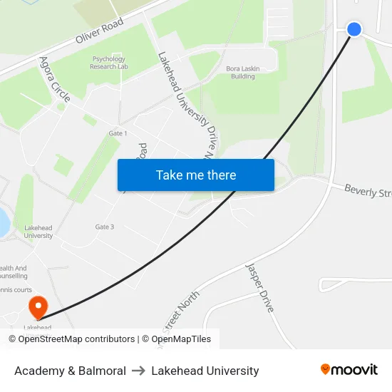 Academy & Balmoral to Lakehead University map