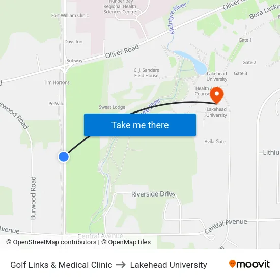 Golf Links & Medical Clinic to Lakehead University map