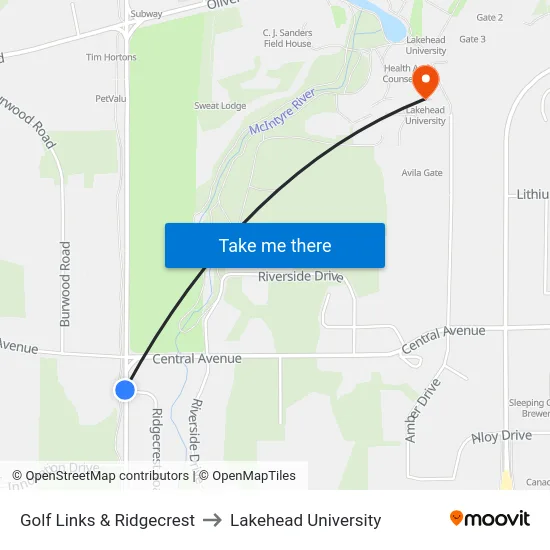 Golf Links & Ridgecrest to Lakehead University map