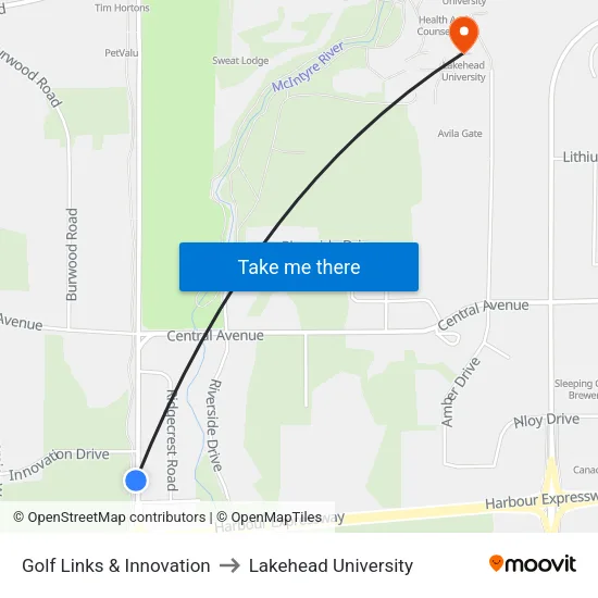 Golf Links & Innovation to Lakehead University map