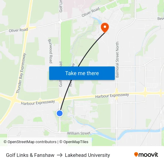 Golf Links & Fanshaw to Lakehead University map