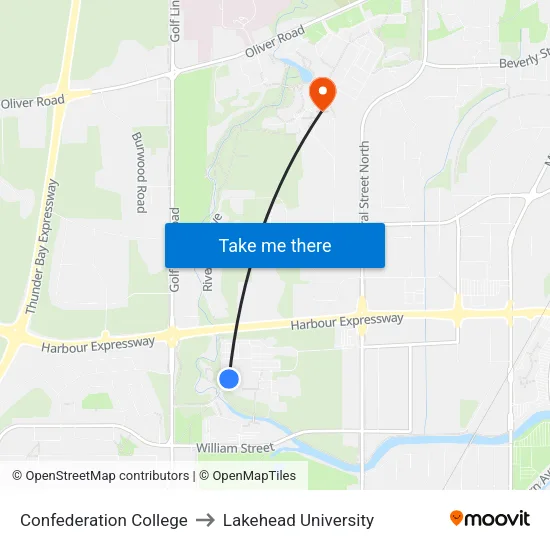 Confederation College to Lakehead University map