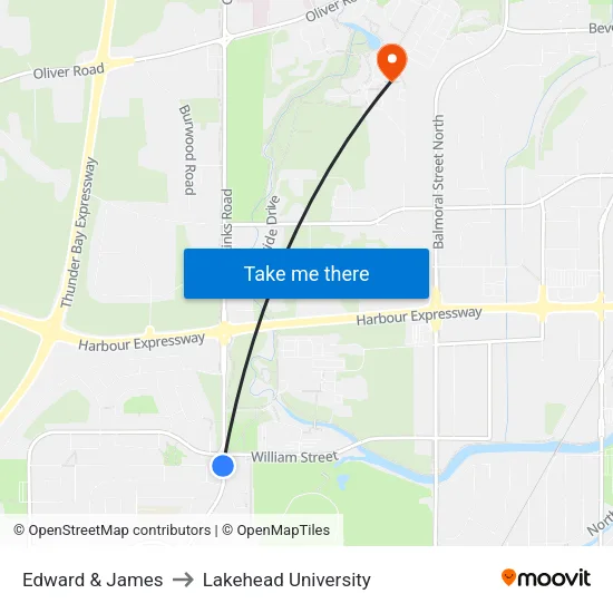 Edward & James to Lakehead University map