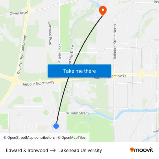 Edward & Ironwood to Lakehead University map