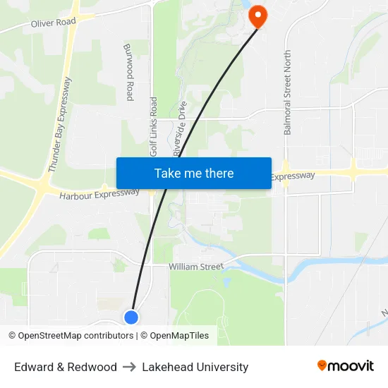 Edward & Redwood to Lakehead University map
