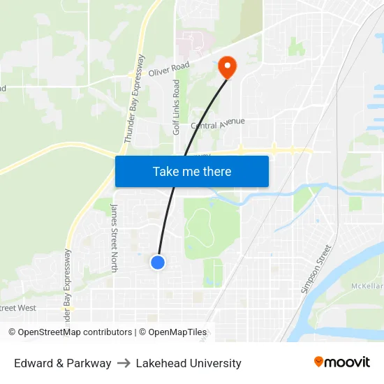 Edward & Parkway to Lakehead University map