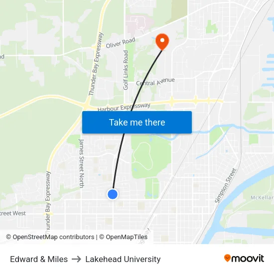 Edward & Miles to Lakehead University map