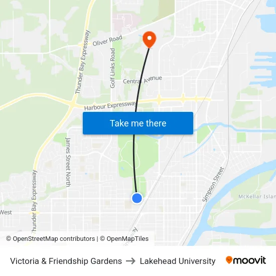 Victoria & Friendship Gardens to Lakehead University map