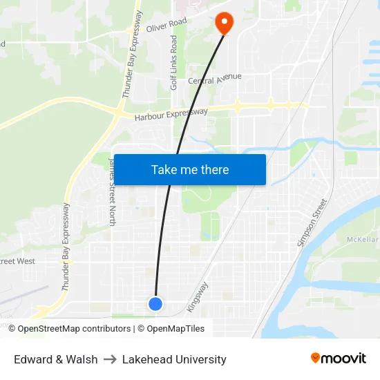 Edward & Walsh to Lakehead University map