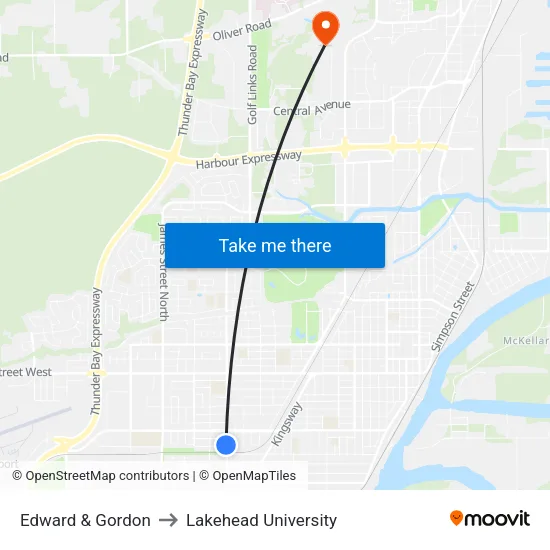 Edward & Gordon to Lakehead University map