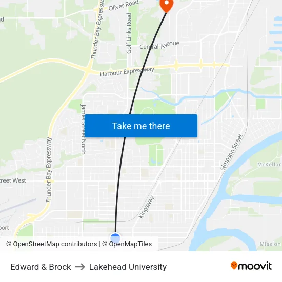 Edward & Brock to Lakehead University map