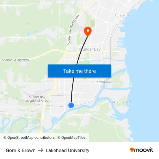 Gore & Brown to Lakehead University map