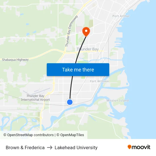Brown & Frederica to Lakehead University map