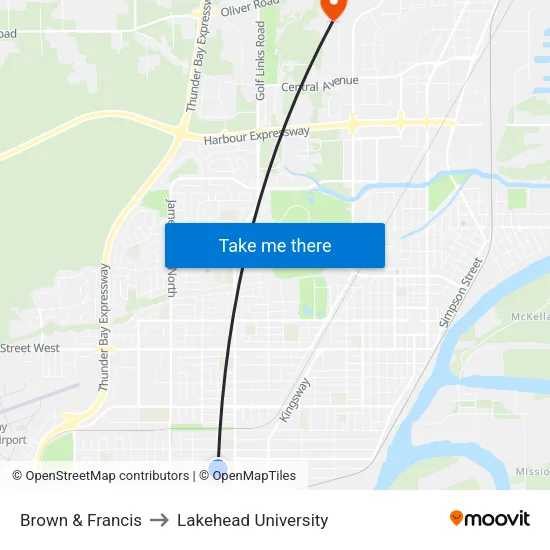 Brown & Francis to Lakehead University map
