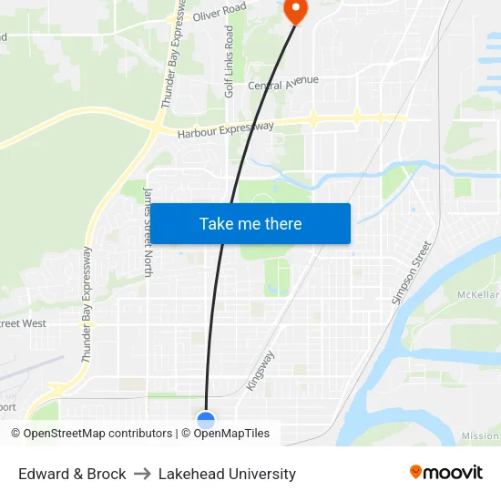 Edward & Brock to Lakehead University map