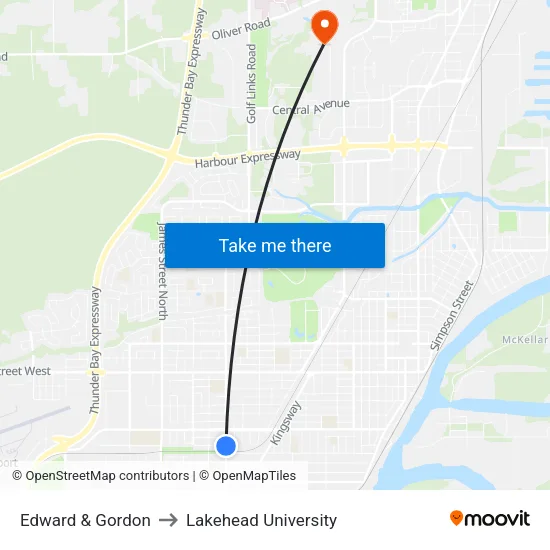 Edward & Gordon to Lakehead University map