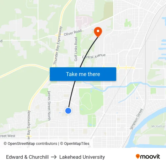 Edward & Churchill to Lakehead University map